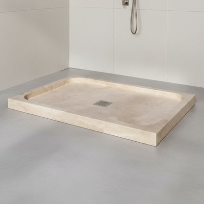 Shower Base – Travertine Stone Shower Pan | Troia Light Rectangular Marble Tray