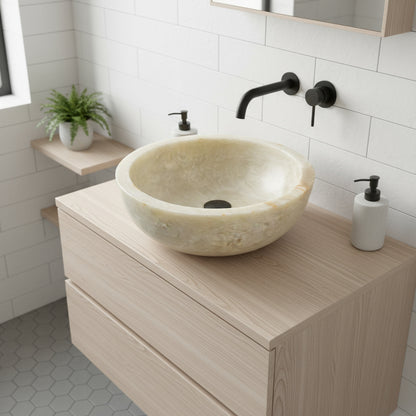 Marble Sink Green Onyx Stone Vessel – Handcrafted Round Bathroom Basin (40×40×15 cm)