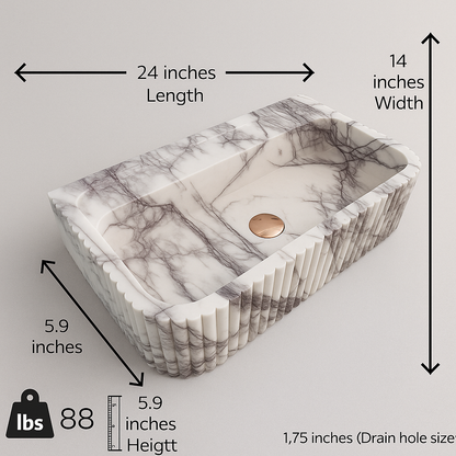 Luxury Marble Bathroom Sink – New York Marble Wall-Mount Vanity with Ribbed Texture