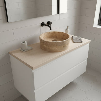 Marble Sink – Natural Stone Vessel Sink Travertine Noce Round 17"x17"x6" (43x43x15 cm) Hand-Carved Bowl