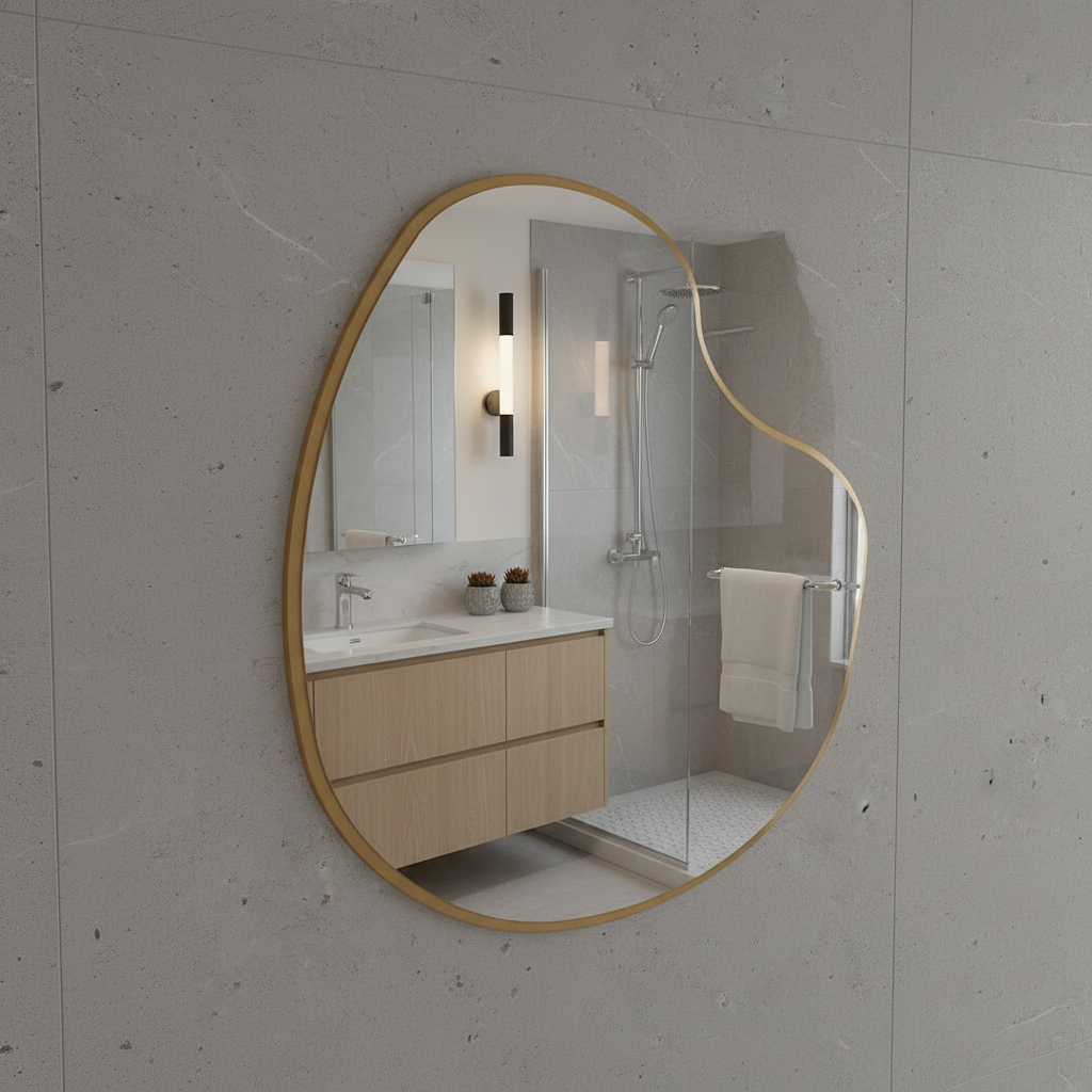 Irregular Bathroom Mirror – Modern Asymmetrical Wall Mirror with Black Frame, Minimalist Vanity Mirror