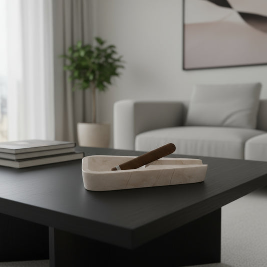 Marble Ashtray – Grey Natural Stone Cigar & Cigarette Holder | Hand-Carved Luxury Ashtray