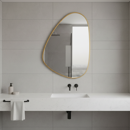 Modern Irregular Bathroom Wall Mirror – Asymmetrical Black Frame Mirror for Vanity, Entryway & Living Room