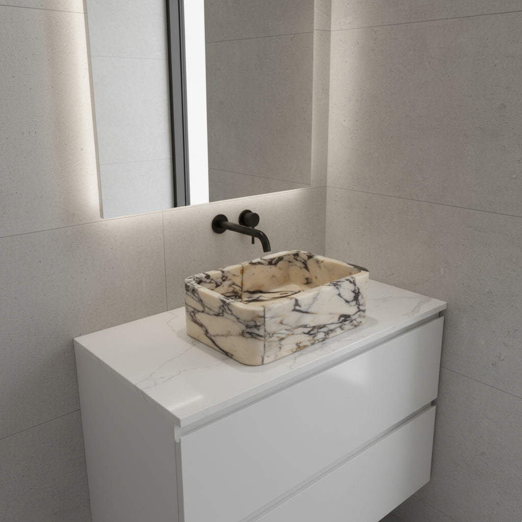 Marble Bathroom Sink – Calacatta Viola Stone Vessel Sink Rectangular