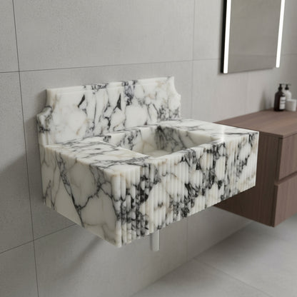 Marble Sink – Calacatta Viola Stone Bathroom Sink | Luxury Fluted Wall-Mount Basin