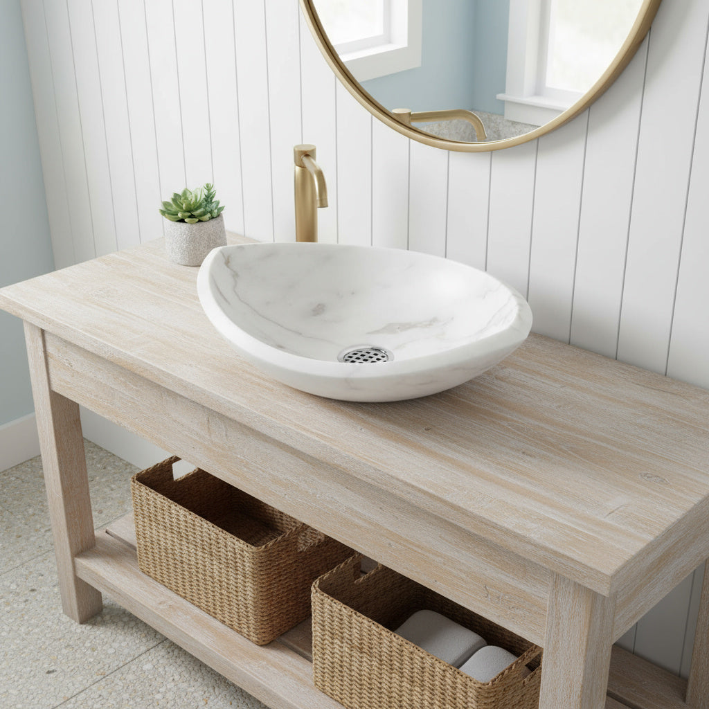 Natural Stone Bathroom Basin Oval Modern Vanity Bowl 21.6"x15.7"x5.1" (55x40x13 cm)