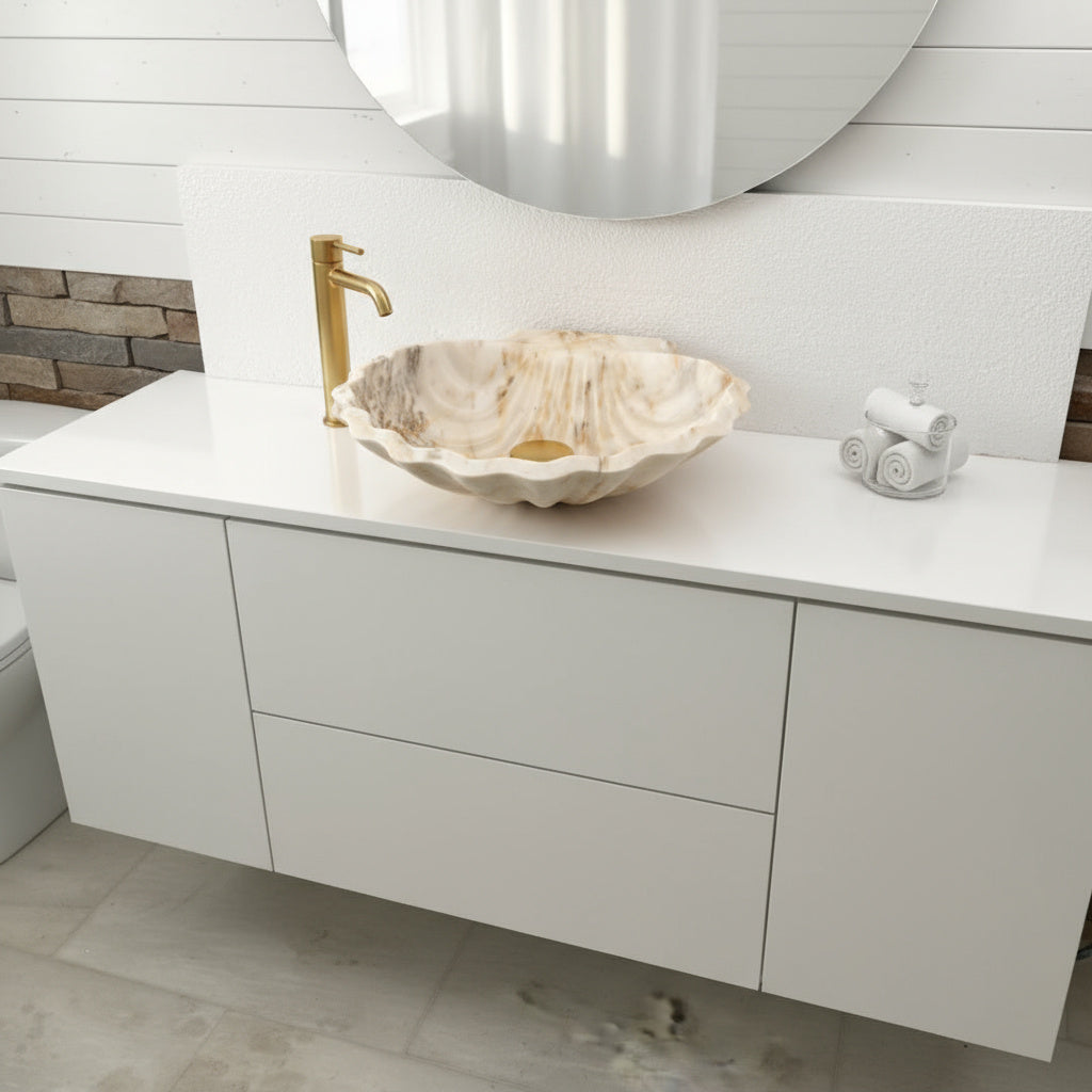 Marble Sink – Luxury Stone Sink Shell Bathroom Basin (45x45x15 cm)