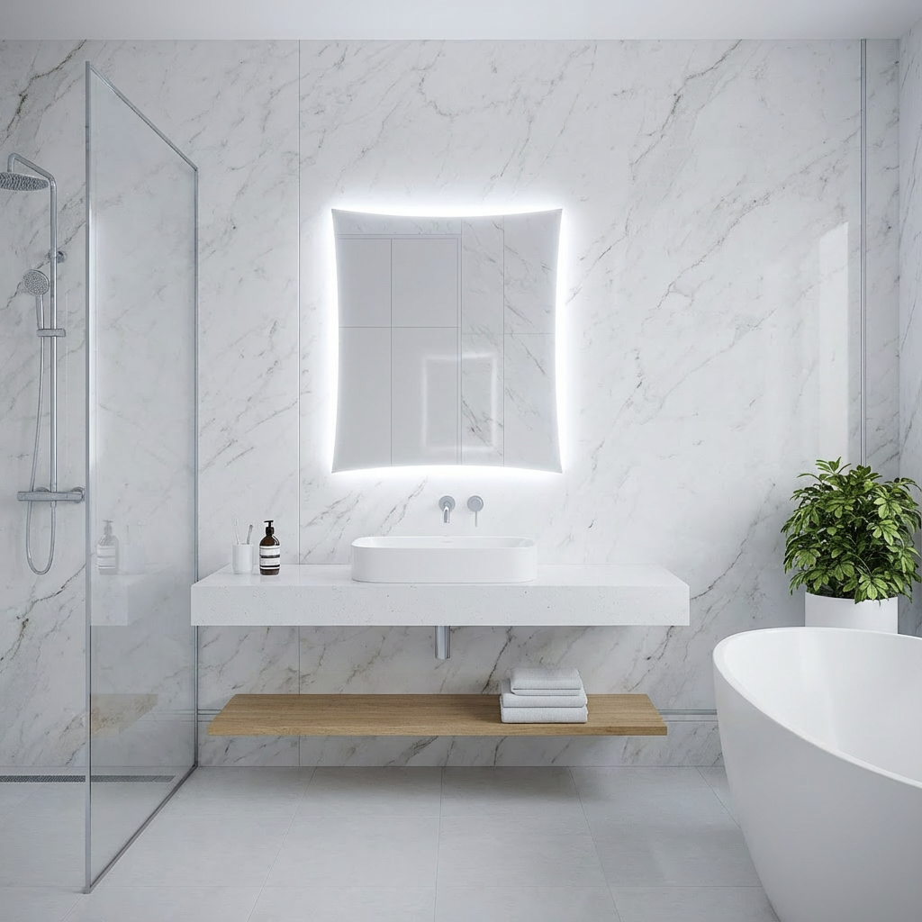 LED Bathroom Mirror – Curved Edge Backlit Vanity Mirror, Modern Lighted Wall Mirror