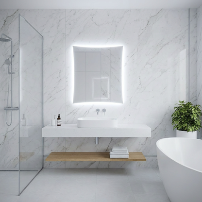 LED Bathroom Mirror – Curved Edge Backlit Vanity Mirror, Modern Lighted Wall Mirror