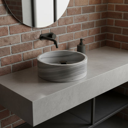 Marble Sink – Grey Stone Vessel Sink for Bathroom | Round Natural Marble Basin 16.5"x16.5"x6"