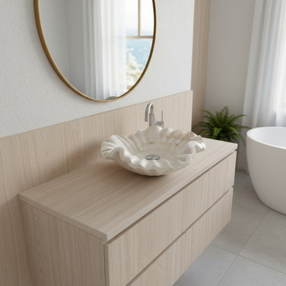 Marble Sink – Luxury Stone Vessel Sink Petal Bowl 17"x17"x6" (43x43x15 cm) Hand-Carved Natural Marble Basin