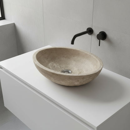 Marble Sink – Travertine Stone Vessel Sink for Bathroom | Mocha Natural Oval Basin 14.5"x19.5"x5.5"