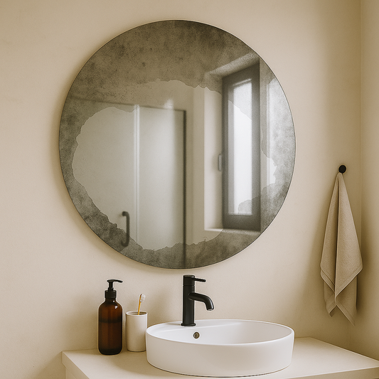 Antique Round Wall Mirror – Vintage Distressed Glass Mirror for Bathroom or Living Room, Modern Rustic Mirror