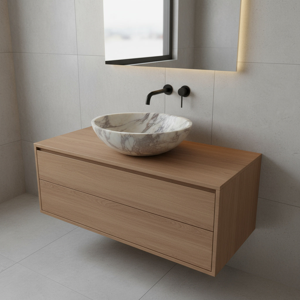Marble Sink – Calacatta Viola Oval Vessel Bathroom Sink | Natural Stone Above-Counter Basin