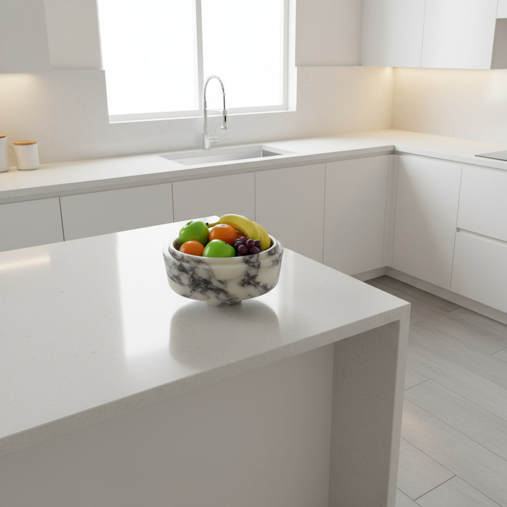 Marble Tray – Luxury Calacatta Viola Stone Pedestal Bowl 6"x10"x4.7" (15x25x12 cm) Hand-Carved Natural Marble Decor