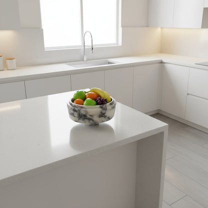 Marble Tray – Luxury Calacatta Viola Stone Pedestal Bowl 6"x10"x4.7" (15x25x12 cm) Hand-Carved Natural Marble Decor