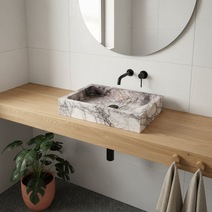 Marble Bathroom Sink – Lilac Marble Rectangular Stone Vessel Sink