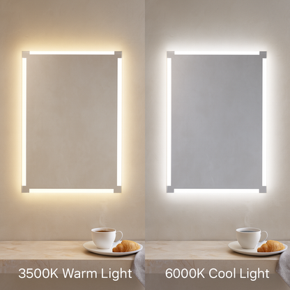 LED Bathroom Mirror – Square Backlit Vanity Mirror, Modern Lighted Wall Mirror