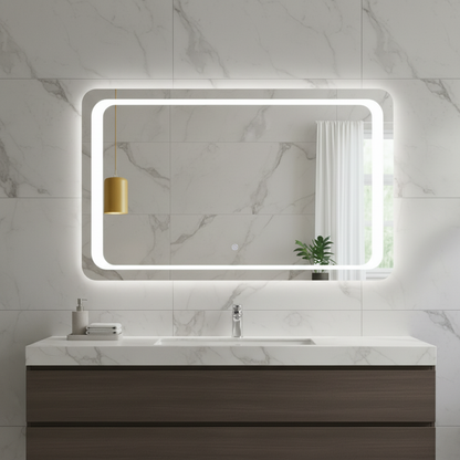 LED Bathroom Mirror with Backlit Rectangle Design – Modern Dimmable Vanity Wall Mirror