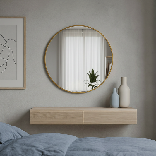 Round Wall Mirror – Modern Black Frame Mirror for Living Room & Entryway