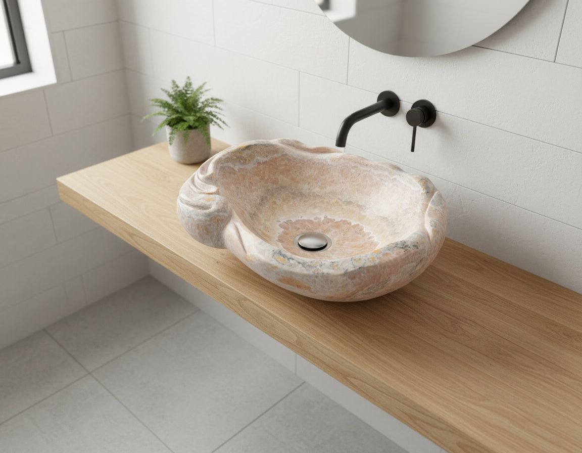 Marble Sink – Luxury Stone Sink Bathroom Basin (50x55x15 cm), Handcrafted Natural Marble Vanity Bowl