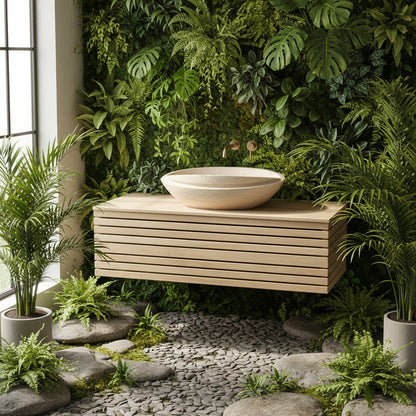 Luxury Marble Vessel Sink – Natural Travertine Stone Bathroom Basin, Handcrafted Modern Vanity Bowl (40x40x14 cm)