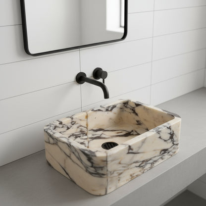 Marble Bathroom Sink – Calacatta Viola Stone Vessel Sink Rectangular