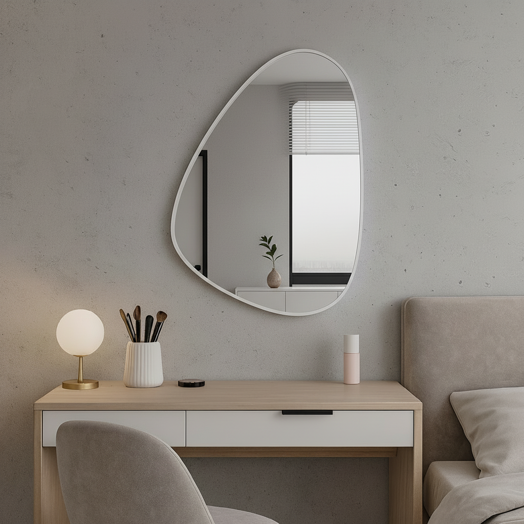 Modern Irregular Bathroom Wall Mirror – Asymmetrical Black Frame Mirror for Vanity, Entryway & Living Room