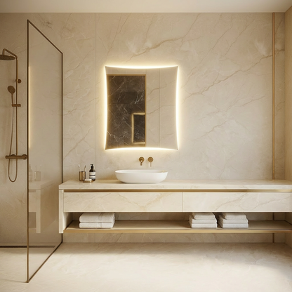 LED Bathroom Mirror – Curved Edge Backlit Vanity Mirror, Modern Lighted Wall Mirror