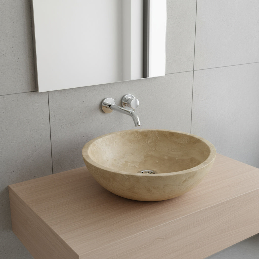 Marble Sink – Light Travertine Stone Vessel Sink for Bathroom | Round Natural Basin 16"x16"x4"