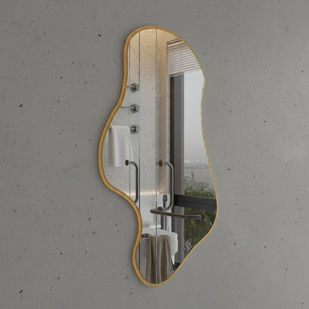 Wavy Irregular Wall Mirror – Modern Asymmetrical Bathroom Mirror with Black Frame