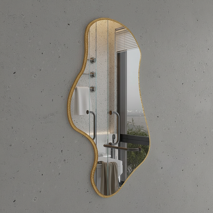 Wavy Irregular Wall Mirror – Modern Asymmetrical Bathroom Mirror with Black Frame