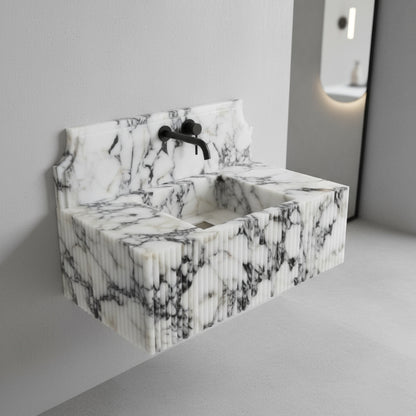 Marble Sink – Calacatta Viola Stone Bathroom Sink | Luxury Fluted Wall-Mount Basin