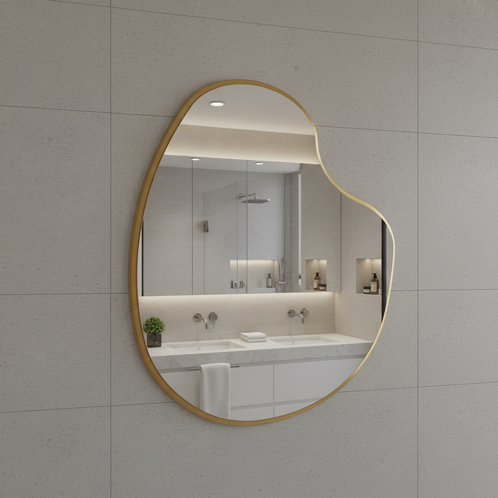 Irregular Bathroom Mirror – Modern Asymmetrical Wall Mirror with Black Frame, Minimalist Vanity Mirror