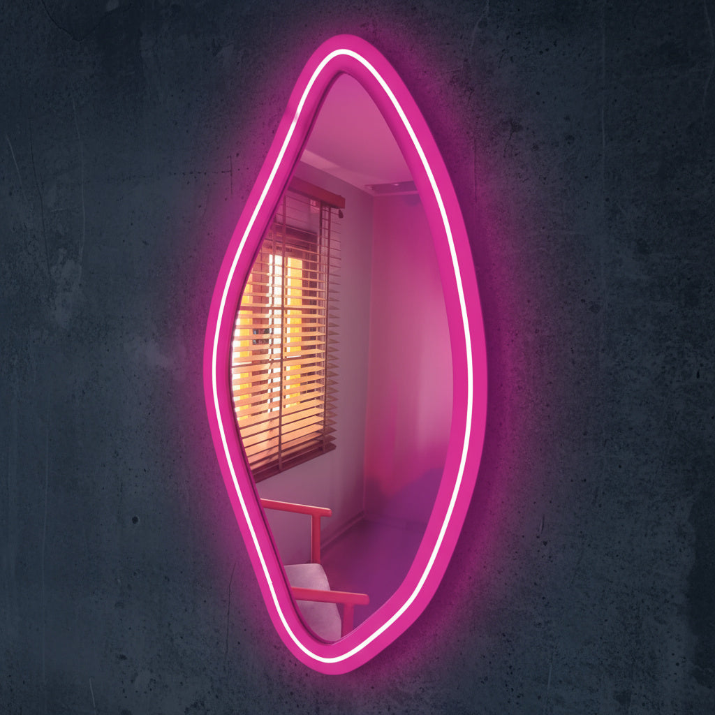 Neon LED Wavy Wall Mirror – Modern Irregular Shape MDF Frame Mirror | Decorative Accent for Bedroom & Living Room