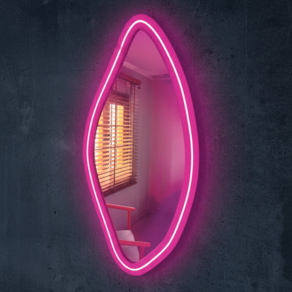 Neon LED Wavy Wall Mirror – Modern Irregular Shape MDF Frame Mirror | Decorative Accent for Bedroom & Living Room