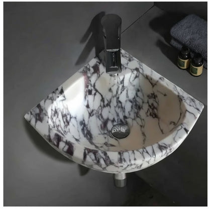 Marble Sink – Calacatta Viola Corner Wall-Mount Vanity Sink | Luxury Natural Stone Bathroom Basin 12"x12"x6"