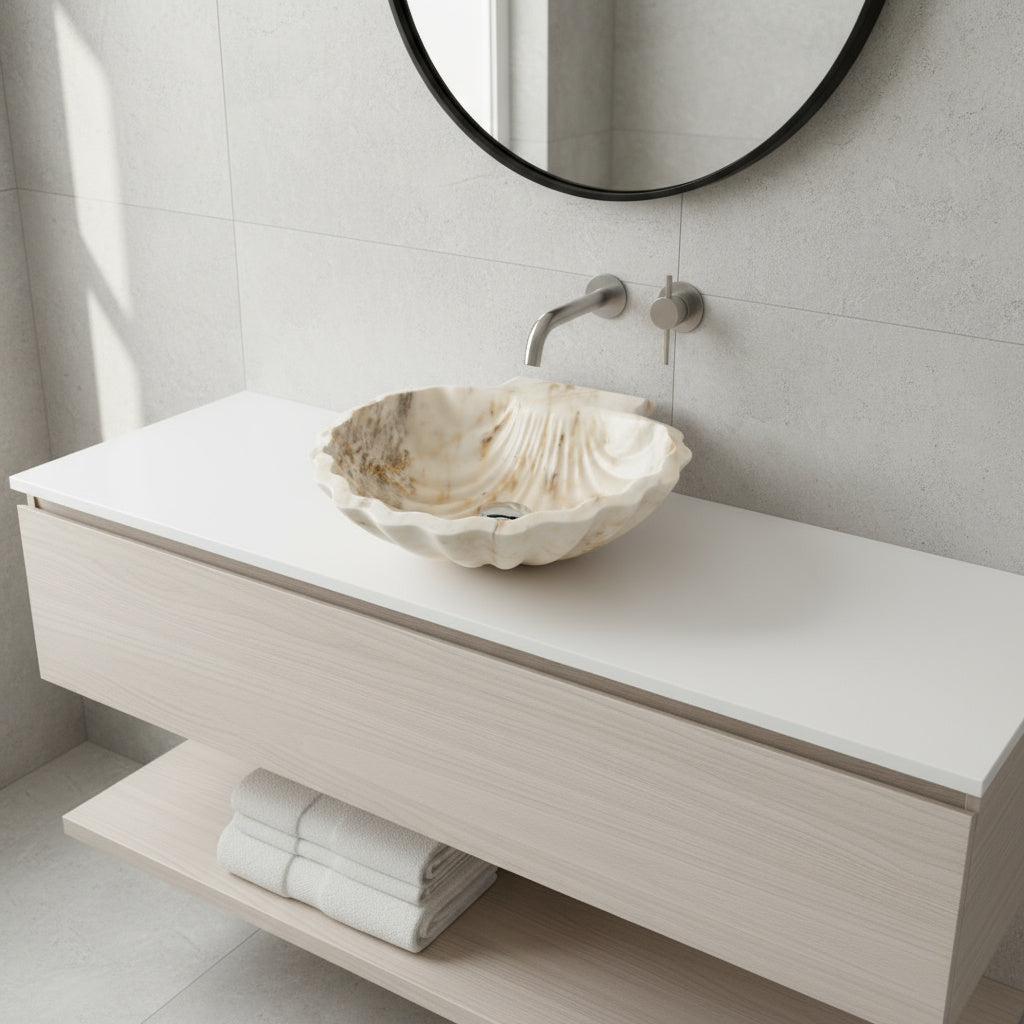 Marble Sink – Luxury Stone Sink Shell Bathroom Basin (45x45x15 cm)