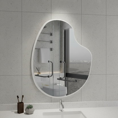 Irregular Bathroom Mirror – Modern Asymmetrical Wall Mirror with Black Frame, Minimalist Vanity Mirror