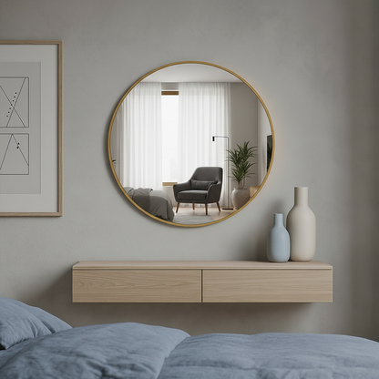 Round Wall Mirror – Modern Black Frame Mirror for Living Room & Entryway