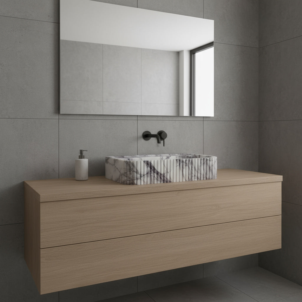 Luxury Marble Bathroom Sink – New York Marble Wall-Mount Vanity with Ribbed Texture