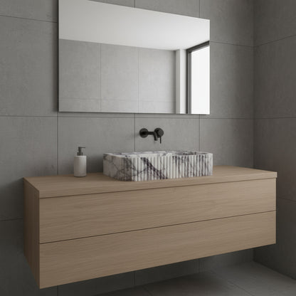 Luxury Marble Bathroom Sink – New York Marble Wall-Mount Vanity with Ribbed Texture