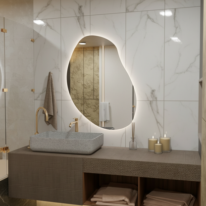 LED Bathroom Mirror – Modern Irregular Shaped Lighted Vanity Mirror with Touch Sensor