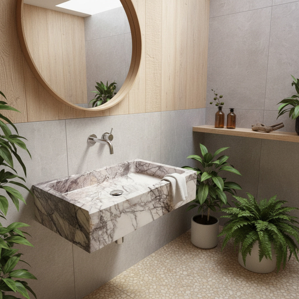 Marble Bathroom Sink – Lilac Marble Rectangular Stone Vessel Sink