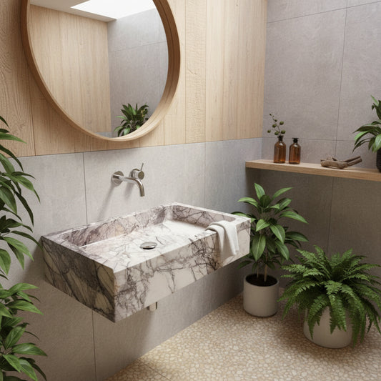 Marble Bathroom Sink – Lilac Marble Rectangular Stone Vessel Sink