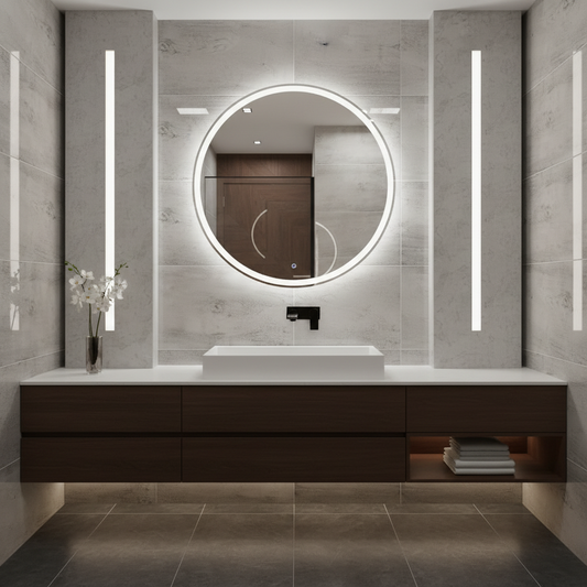 LED Bathroom Mirror – Round Backlit Vanity Mirror, Modern Lighted Wall Mirror