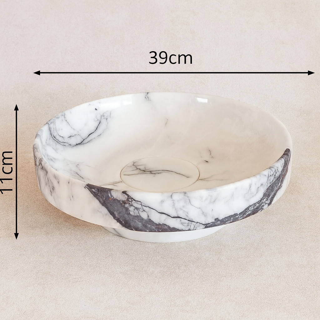 Marble Bathroom Sink – New York Marble Round Vessel Sink Polished | Natural Stone Above Counter Basin