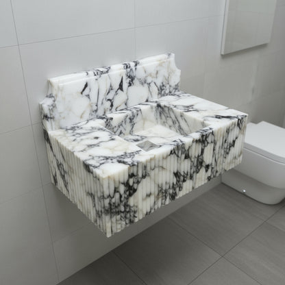 Marble Sink – Calacatta Viola Stone Bathroom Sink | Luxury Fluted Wall-Mount Basin