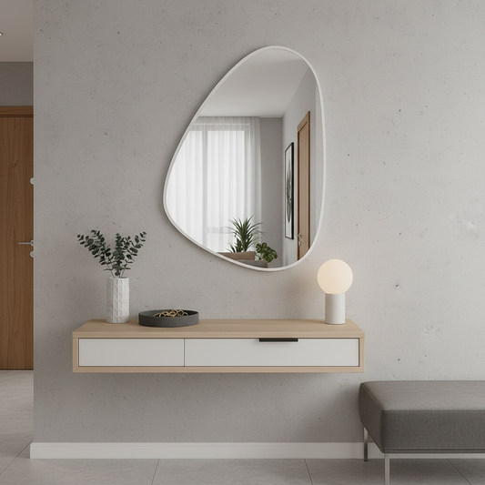Modern Irregular Bathroom Wall Mirror – Asymmetrical Black Frame Mirror for Vanity, Entryway & Living Room