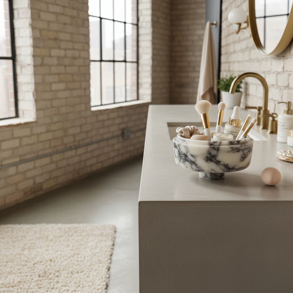 Marble Tray – Luxury Calacatta Viola Stone Pedestal Bowl 6"x10"x4.7" (15x25x12 cm) Hand-Carved Natural Marble Decor